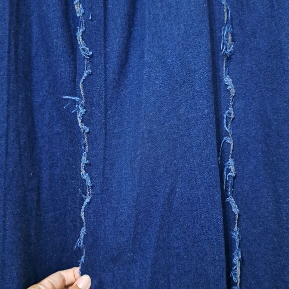 Vintage Liz E Parker Old West Praire Boho Denim Frayed Maxi Skirt Texas Sz 12 - Picture 15 of 15